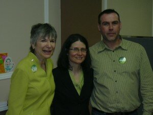 Ellen with Adriana Mugnatto-Hamu, Green Party of Canada candidate, Toronto-Danforth, and Mark Daye, nominated candidate, Green Party of Ontario, Toronto Centre
